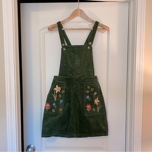 Modcloth Princess Highway Embroidered Corduroy Overall Dress
